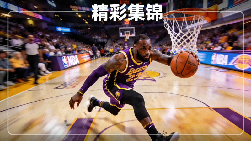 NBA比赛精彩集锦视频预览画面，詹姆斯突破上篮瞬间