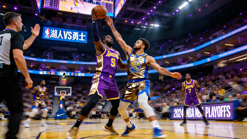 NBA篮球比赛现场直播画面，湖人队对阵勇士队激烈对抗