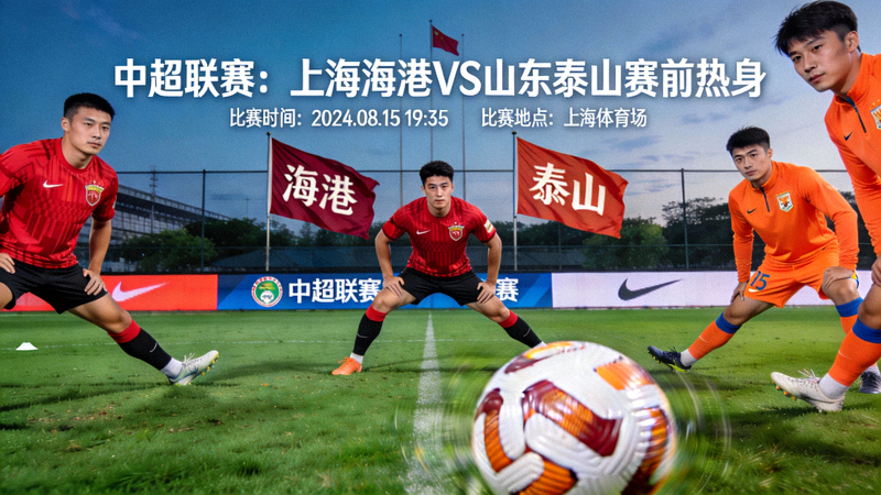 中超足球比赛预告画面，上海海港与山东泰山赛前热身